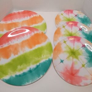 Colorful Lot Tie-Dye Melamine Plates Lot Of 5 Plates